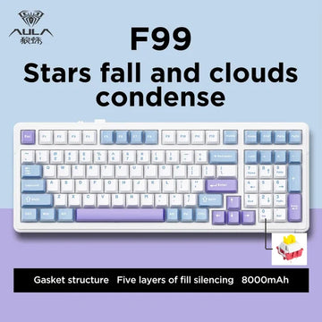 Aula F99 Gaming Mechanical Keyboard Three Mode 2.4g Wireless Bluetooth Wired Hot Swap PBT Gasket RGB